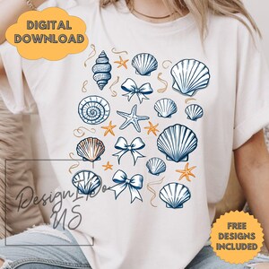 Shells and Bows PNG, Coastal Png, Preppy Coquette Png, Beach Png, Summer Vacation Png, Nautical Sublimation Designs, Girly Aesthetic Png