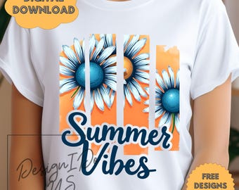 Summer Vibes Png, Floral Summer Sublimation Design, Watercolor Summer Vibes Png, Trendy Summer Shirt Design, Digital Download, PNG