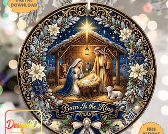 Nativity Christmas Round Sign Holy Family Christian Digital Download Religious Holiday Wreath Printable PNG