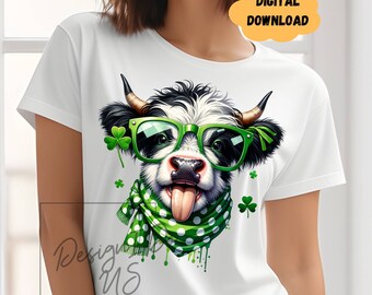 St Patrick's Day Highland Cow PNG, Shirt Sublimation Design (Digital Download)