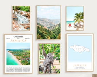 Digital Jamaica Art Set of 6, Jamaica Prints, Jamaica Map Decor, Jamaica Travel Poster, Jamaican Gifts, Jamaica Photo, Caribbean Wall Art