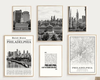Philadelphia Wall Art Prints: Stadt Karte, Skyline, Fotoset (Digitaler Download)