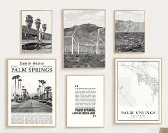 Digital Palm Springs Print Set of 6, Palm Springs Map Decor, Palm Springs Travel Poster, Palm Springs Wall Art, California Palm Springs Gift