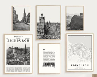 Edinburgh Scotland Print Set: Black and White City Map (Digital Download)
