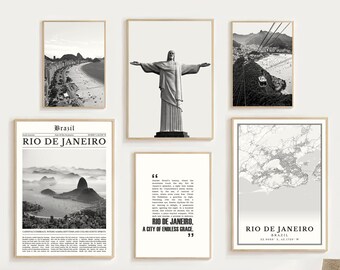 Digital Rio De Janeiro Print Set Of 6, Rio De Janeiro Map, Rio De Janeiro Poster Photo, Rio De Janeiro Wall Art Decor, Brazil Gift, Brasil
