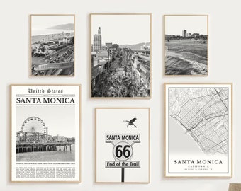Santa Monica Print Set: California Map, Pier, Route 66 (Digital Download)