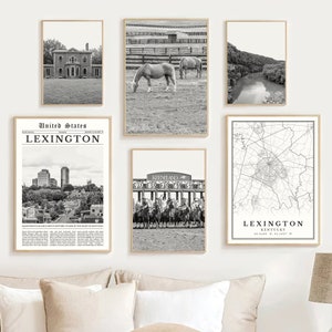 Lexington Kentucky Prints Set Of 6, Black and White Lexington Map Decor, Lexington Ky Poster SVG, Lexington Wall Art Photos, Lexington Gifts