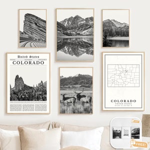 Colorado Print Set Of 6, Black And White Colorado Map Decor, Colorado Wall Art, Colorado Travel Poster, Rocky Mountains Photo, Colorado Gift