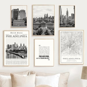 Digitale Philadelphia print set van 6, Philadelphia kaart kunst, Philadelphia muur kunst poster, Philadelphia decor geschenken, reisfoto Pennsylvania