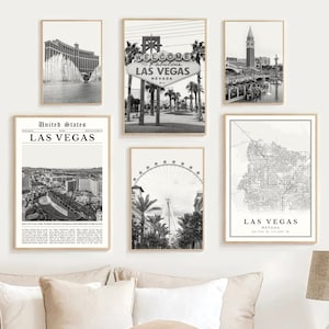 Las Vegas Print Set Of 6, Black and White Las Vegas Map Decor, Las Vegas Travel Poster, Las Vegas Wall Art Photo, Nevada Art, Las Vegas Gift