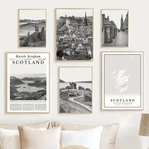 Scotland Print Set Of 6, Black and White Scotland Map, Scotland Wall Art Photo, Scotland Poster, Scotland Travel, Scotland Gifts Home Decor