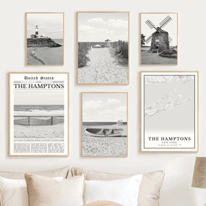 The Hamptons Print Set Of 6, Black and white Hamptons Map Decor, Southampton Wall Art, Montauk Travel Poster, Sag Harbor Photo New York Gift