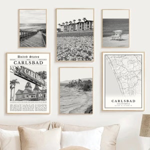 Carlsbad California Prints Set of 6, Black and White Carlsbad City Map Decor, Carlsbad Wall Art Photos, Carlsbad CA Poster, Carlsbad Gifts