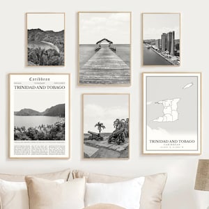 Trinidad And Tobago Print Set of 6, Black and White Trinidad and Tobago Map Decor, Trinidad and Tobago Wall Art Poster Photo, Caribbean Gift