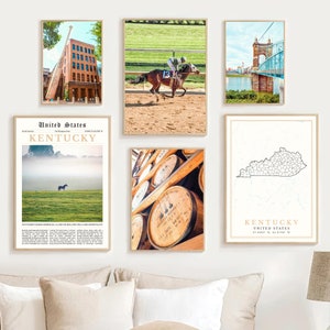 Digitale staat Kentucky print set van 6, Kentucky kaart decor, Kentucky reisposter, Kentucky kunst aan de muur foto, Kentucky foto, Kentucky geschenken