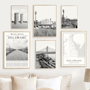 Delaware Print Set Of 6, Black and White Delaware Map, Delaware Poster, Delaware Wall Art Photo, Delaware Art Travel Decor, Delaware Gift