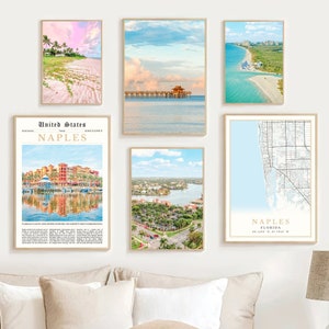 Naples Florida print set van 6, Naples Florida kaart decor, Naples Florida Wall Art foto, Naples Florida geschenken poster, Naples Pier Photography