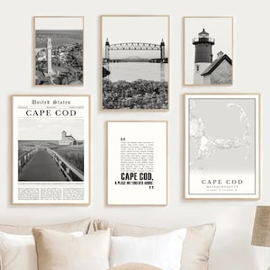 Digitale Cape Cod Prints 6er Set, Schwarzweiß Cape Cod Karte Dekor, Cape Cod Wandkunst, Massachusetts Reiseplakat Dekoration, Cape Cod Geschenke