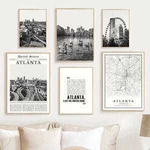 Digitale Atlanta print set van 6, Atlanta kaart kunst, GA Atlanta reisposter, Atlanta kunst aan de muur, Atlanta kunst foto, Atlanta decor, Atlanta geschenken