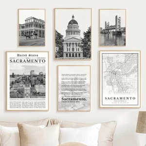 Digitale Sacramento print set van 6, zwart-wit Sacramento kaart decor, Sacramento muurkunst, Sacramento poster, Sacramento, Californië geschenken