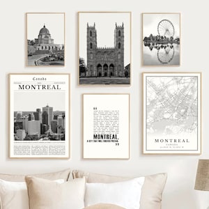 Digital Montreal Print Set Of 6, Montreal Black And White Map, Montreal Wall Art, Montreal Poster, Montreal Art Decor Montreal Travel Gift