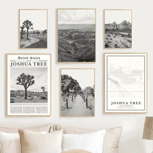 Joshua Tree Print Set Of 6, Black and White Joshua Tree National Park Poster, Joshua Tree Map Decor, Joshua Tree Wall Art, Joshua Tree Gifts
