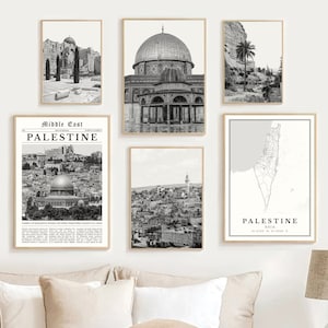 Palestine Print Set of 6, Black and White Palestine Map Decor, Palestine Wall Art Photo, Palestine Travel Poster Decorations, Palestine Gift
