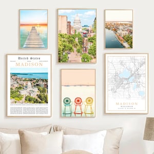 Madison Print Set of 6, Madison Map Decor, Madison WI Wall Art Photography, Madison Travel Poster, Madison Art Design Madison Wisconsin Gift