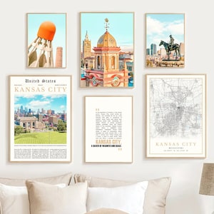 Digitale Kansas City print set van 6, Missouri Kansas City kaart decor, Kansas City reisposter, Kansas City geschenken foto, Kansas City muurkunst