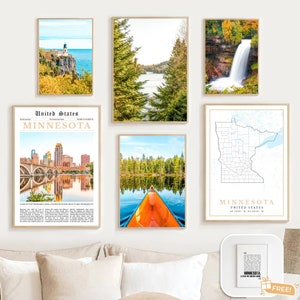 Minnesota State Print Set of 6, Minnesota Map, Minnesota Art Decor, Minnesota Wall Art Photos, MN Minnesota Travel Poster, Minnesota Gifts