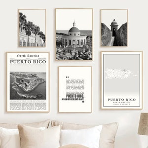 Digitale Puerto Rico print set van 6, Puerto Rico zwart-wit poster, Puerto Rico kaart kunst, Caribische muur kunst cadeau, Puerto Ricaanse kunst foto