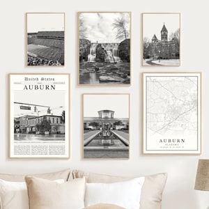 Auburn Print Set Of 6, Black and White Auburn Alabama Map, Auburn Wall Art Photo, Auburn Digital Artwork, Auburn Travel Posters, Auburn Gift