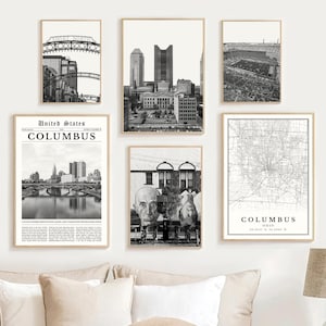 Columbus Ohio Print Set of 6, Black and White Columbus Map Decor, Columbus Wall Art, Columbus Photos, Columbus Travel Poster, Columbus Gifts