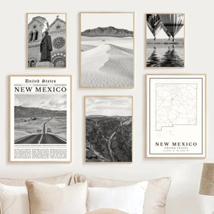 New Mexico Print Set of 6, Black and White New Mexico Map Decor, New Mexico Wall Art Photos, New Mexico State Travel Poster, New Mexico Gift