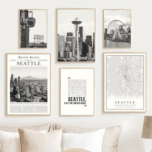 Mikrofaser-Druck Set von 6, Schwarzweiß-Seattle-Karte, Mikrofaser-Reißverschluss, Mikrofaser-Reißverschluss, Mikrofaser-Design, Mikrofaser-Druck