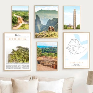 Ethiopia Prints Set of 6, Ethiopia Map, Ethiopia Wall Art, Ethiopia Travel Poster, Ethiopia Decor, Ethiopian Art Photo, Africa Ethiopia Gift