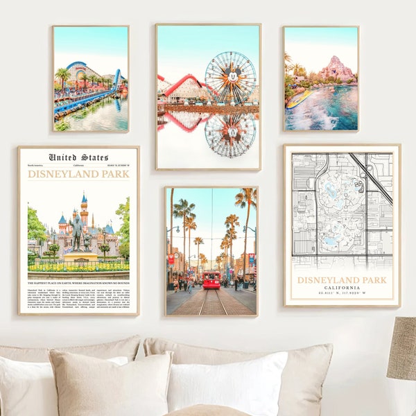 Disneyland Parks Print Set of 6, California Disneyland Park Map Decor, Disneyland Wall Art Photo, Disneyland Poster, CA Disneyland Park Gift
