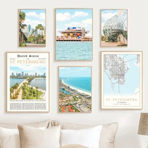 St. Petersburg Florida prints set van 6, St. Petersburg kaart decor, St. Petersburg reisposter, St. Pete Fl Wall Art foto, St. Petersburg geschenken
