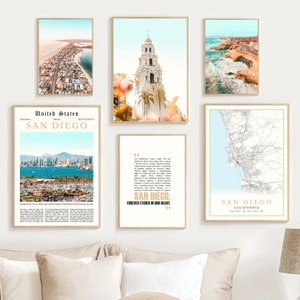 Digital San Diego Print 6er-Set, San Diego Karte Dekor, San Diego Reise Poster Bild, San Diego Wandkunst Foto, San Diego Kalifornien Geschenke