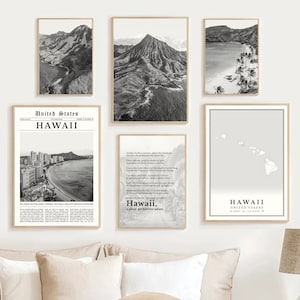 Digitale Hawaii print set van 6, zwart-wit Hawaii fotografie, Hawaii kaart decor, Hawaii Wall Art Hawaii reizen poster, Hawaii cadeau foto