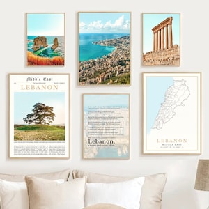 Digitale Libanon print set van 6, Libanon kaart, Libanon kunst foto, Libanon reisposter, Libanon muur kunst decor, Libanon cadeau, Libanon foto