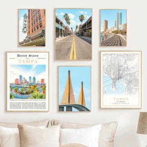 Tamper FL print set van 6, Tamper kaart kunst, Tamper Florida poster, Tamper muur kunst foto's, Tamper decor foto's, Tamper cadeau, Tamper kunstfotografie