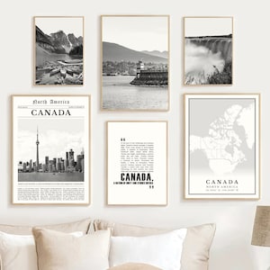 Digitale Canada print set van 6, Canada kaart kunst, Canada kunst, Canada kunst aan de muur, Canada geschenken, Canada decor foto printables Canada reizen poster
