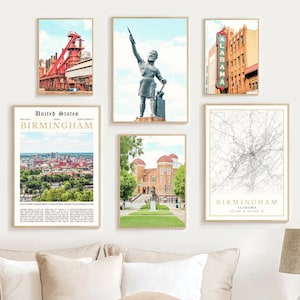 Birmingham Alabama Print Set Of 6, Birmingham City Map Home Decor, Birmingham AL Wall Art Photos, Birmingham Travel Poster, Birmingham Gifts