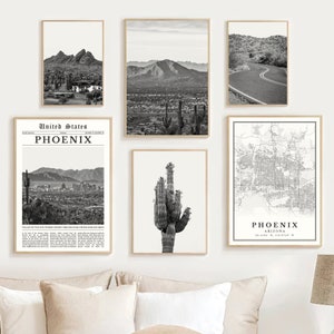 Phoenix Arizona Print Set Of 6, Black and White Phoenix Wall Art Printable, Phoenix Map Decor, Phoenix AZ Travel Poster, Phoenix Gifts Photo