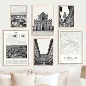 Florence Italy Print Set Of 6, Black and White Florence Map Decor, Florence Wall Art Photo Florence Gift Photography, Florence Travel Poster