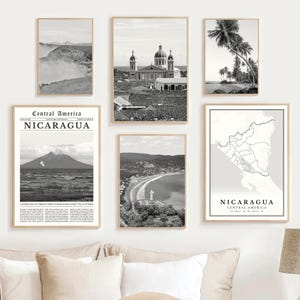 Nicaragua Print Set of 6, Black and White Nicaragua Map Decor, Digital Nicaragua Wall Art Photo, Nicaragua Travel Poster, Nicaragua Art Gift