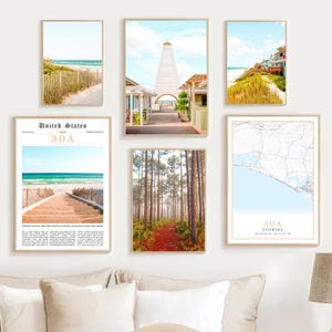 30A Florida Print Set Of 6, 30A Wall Art Photos, 30A Florida Travel Poster, 30A Map Decor, Seaside, Santa Rosa, Grayton, Rosemary 30A Gifts