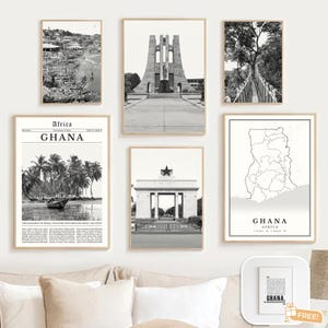 Ghana Print Set Of 6, Black and White Ghana Map Decor, Ghana Travel Poster, Ghana Wall Art, Ghana Photos, Accra Picture, Africa, Ghana Gifts