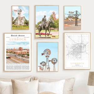 Lubbock Print Set Of 6, Lubbock Texas Travel Poster, Lubbock Map, Digital Lubbock Wall Art Photo, Texas Tech University Decor, Lubbock Gifts